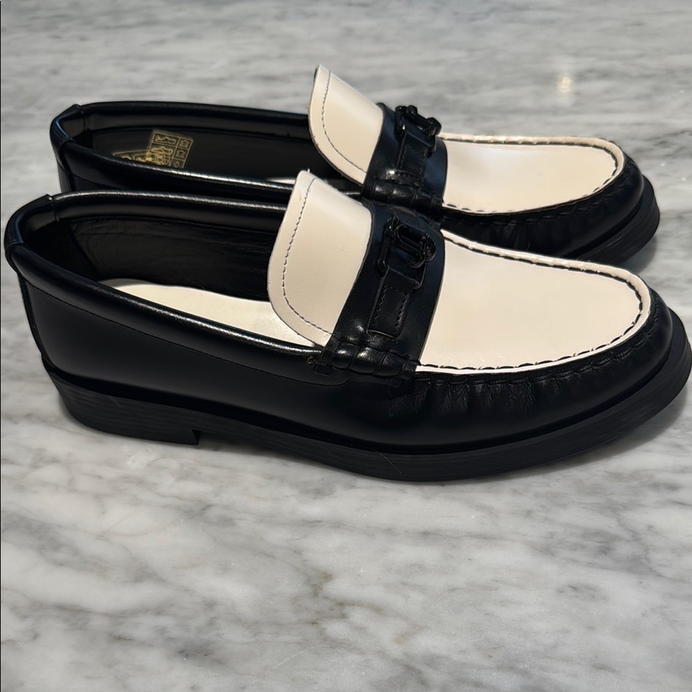 Jimmy Choo Black and White Two-Tone Leather Loafers